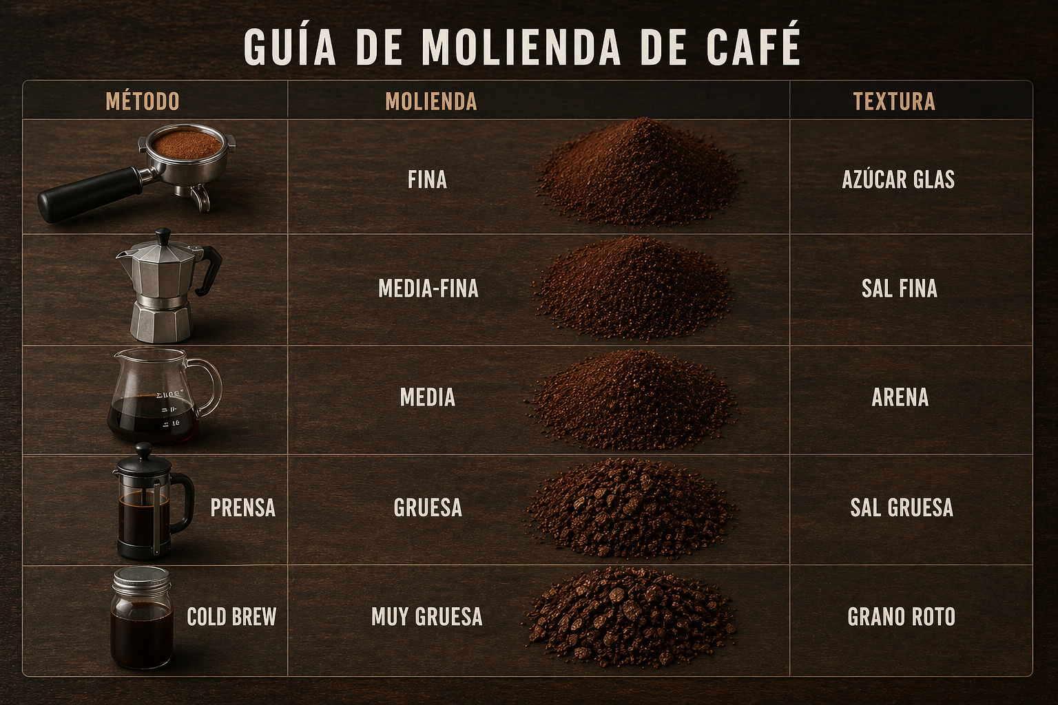 Tipo de molienda para cada café